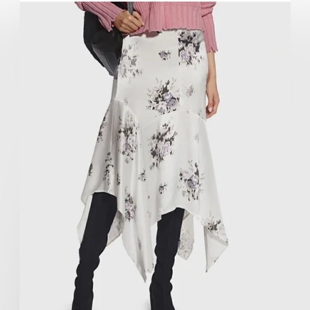 Ganni Cameron Floral Asymmetric Satin Midi Skirt. 36/ small